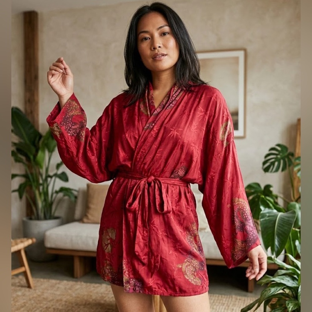 Coriander Bali Silk-Feel Rayon Dragon Robe - One Size